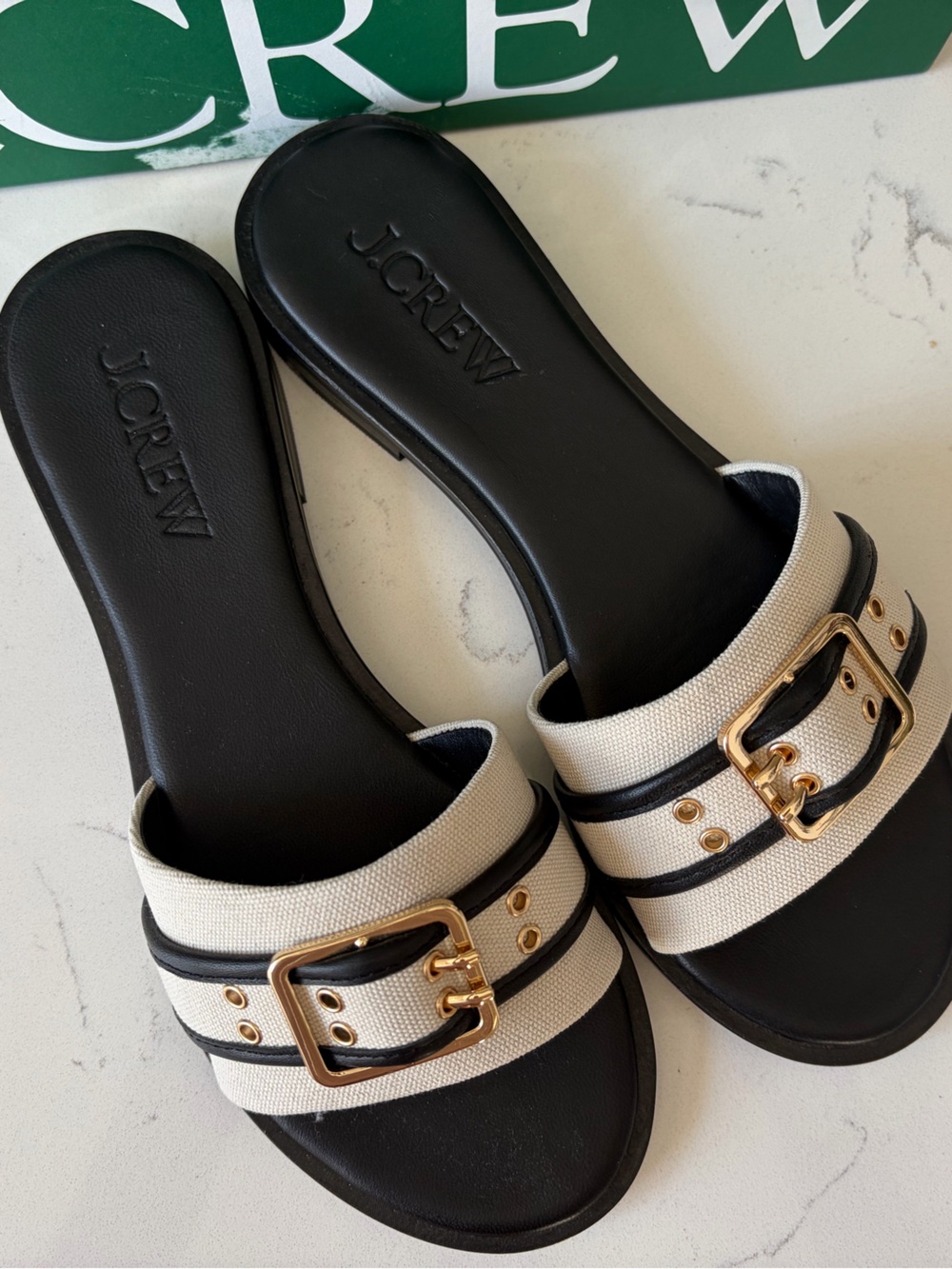 J. Crew Belted Sandals Black and Cream NWB